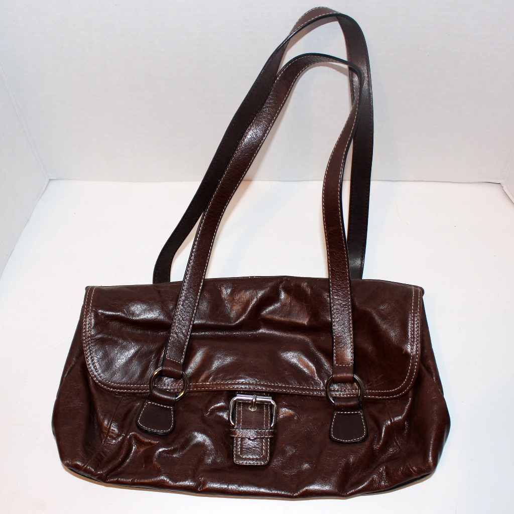 Brown Leather Classic Buckle Hand Bag